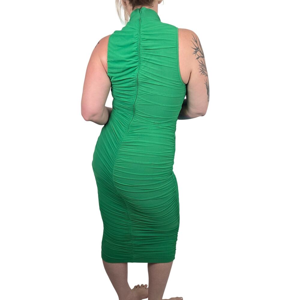 Large Green Sexy Bodycon High Neck Sleeveless Ruched Midi Dress [TF021-Green-L] - Picture 3 of 6